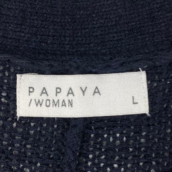 NWOT PAPAYA Cardigan Women L Navy Knit Open-Style Long-Sleeve Stretchy Knee Midi - Picture 4 of 7